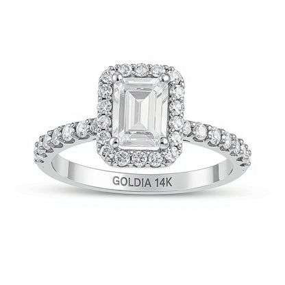 1.5 CT. TW Emerald-Cut Lab-Grown Diamond Frame Engagement Ring in 14K White Gold (F/VS2)