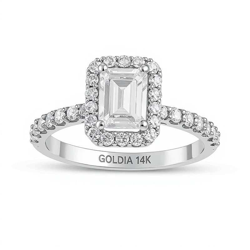 1.5 CT. TW Emerald-Cut Lab-Grown Diamond Frame Engagement Ring in 14K White Gold (F/VS2)