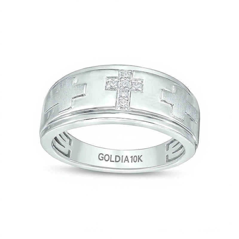 0.07 CT. TW Diamond Trio Cross Ring in 10K White Gold