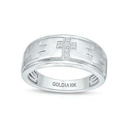 0.07 CT. TW Diamond Trio Cross Ring in 10K White Gold