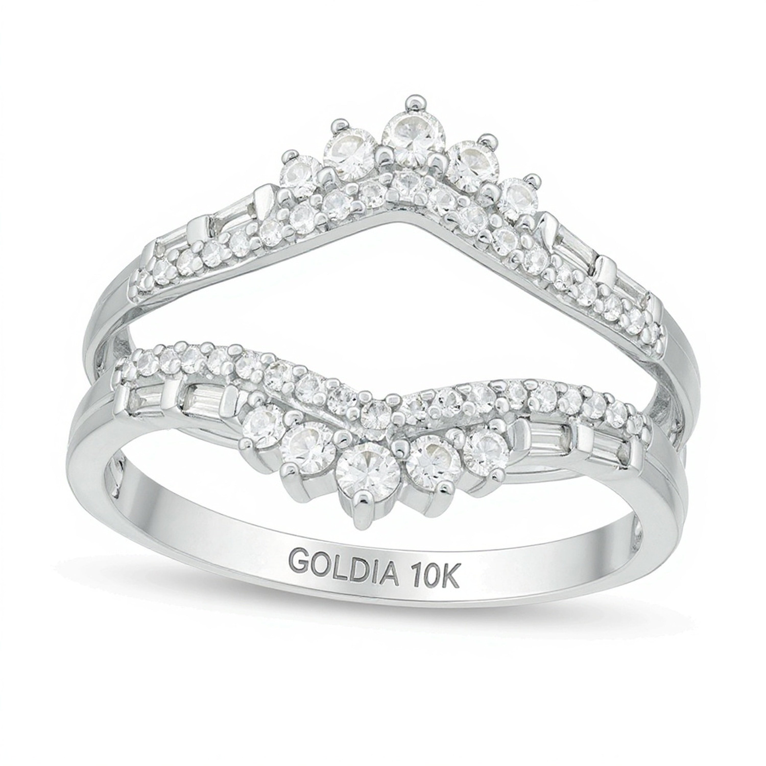 0.5 CT. TW Baguette and Round Diamond Tiara Style Solitaire Enhancer in 10K White Gold