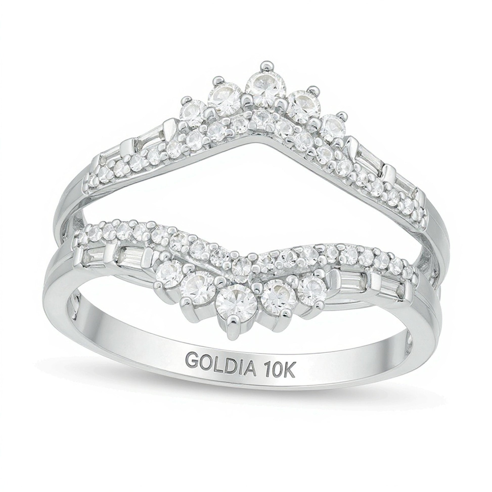 0.5 CT. TW Baguette and Round Diamond Tiara Style Solitaire Enhancer in 10K White Gold