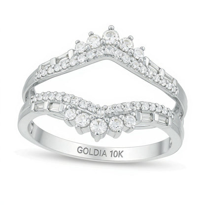 0.5 CT. TW Baguette and Round Diamond Tiara Style Solitaire Enhancer in 10K White Gold
