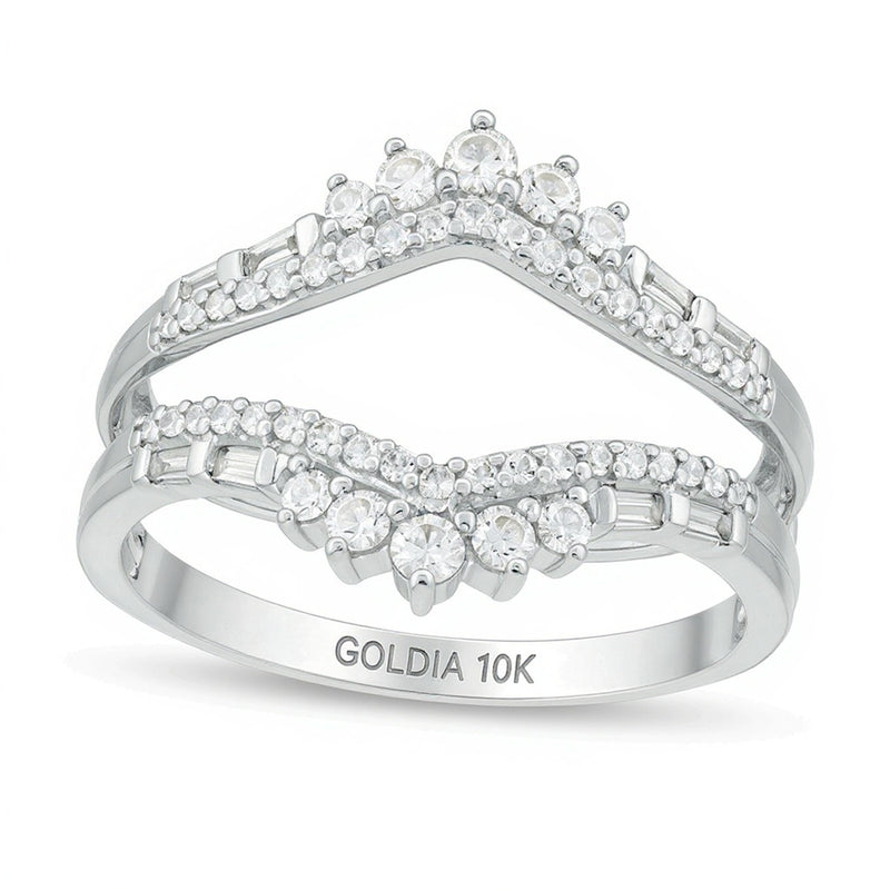 0.5 CT. TW Baguette and Round Diamond Tiara Style Solitaire Enhancer in 10K White Gold