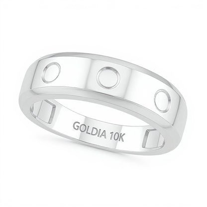 0.07 CT. TW Diamond Three Stone Station Wedding Band in 10K White Gold