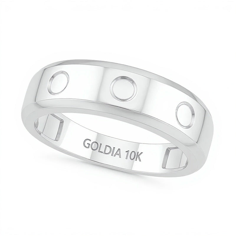 0.07 CT. TW Diamond Three Stone Station Wedding Band in 10K White Gold