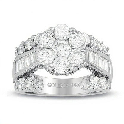 4.0 CT. TW Multi-Diamond Flower Engagement Ring in 14K White Gold