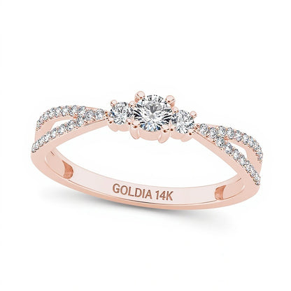 0.25 CT. TW Diamond Three Stone Split Shank Engagement Ring in 14K Rose Gold