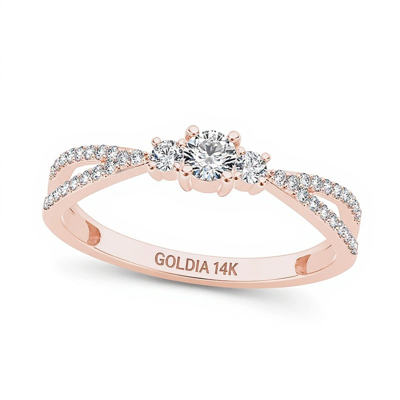 0.25 CT. TW Diamond Three Stone Split Shank Engagement Ring in 14K Rose Gold