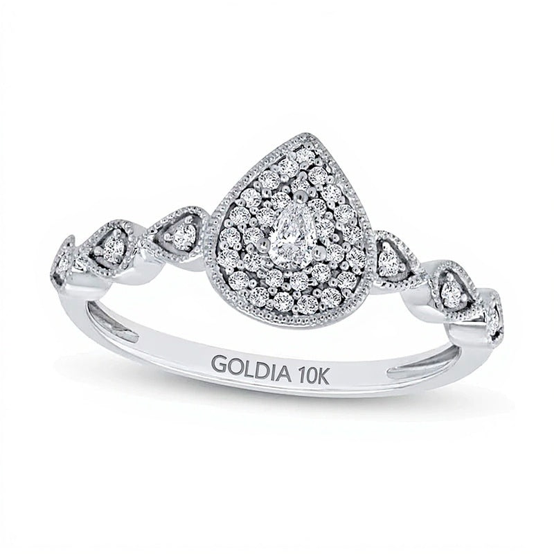0.2 CT. TW Pear Multi-Diamond Art Deco Vintage-Style Ring in 10K White Gold