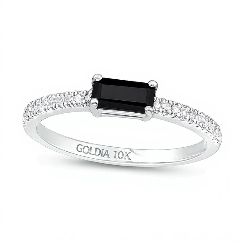 Sideways Baguette Onyx and 0.1 CT. TW Diamond PavÃ© Ring in 10K White Gold