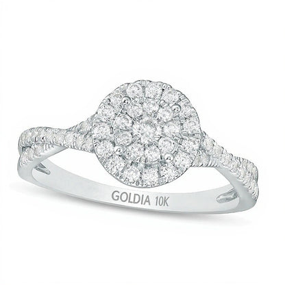 0.5 CT. TW Diamond Double Frame Crossover Shank Engagement Ring in 10K White Gold