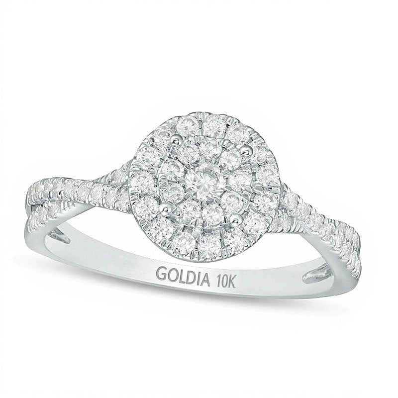 0.5 CT. TW Diamond Double Frame Crossover Shank Engagement Ring in 10K White Gold