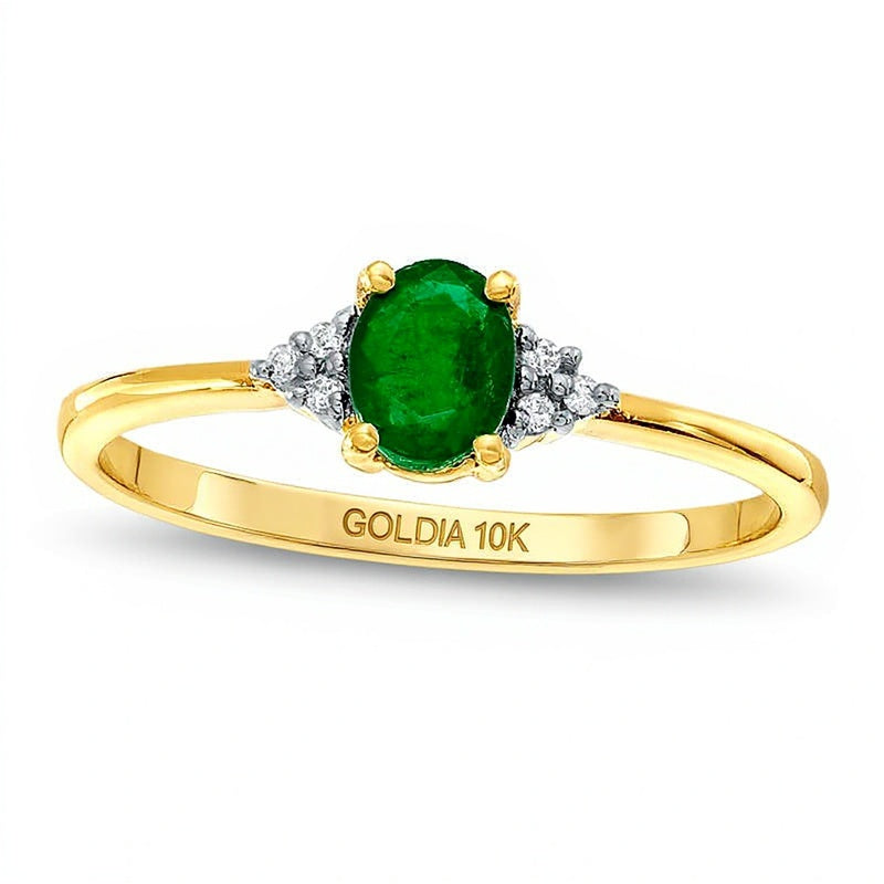 Oval Emerald and Diamond Accent Ring in 10K Gold