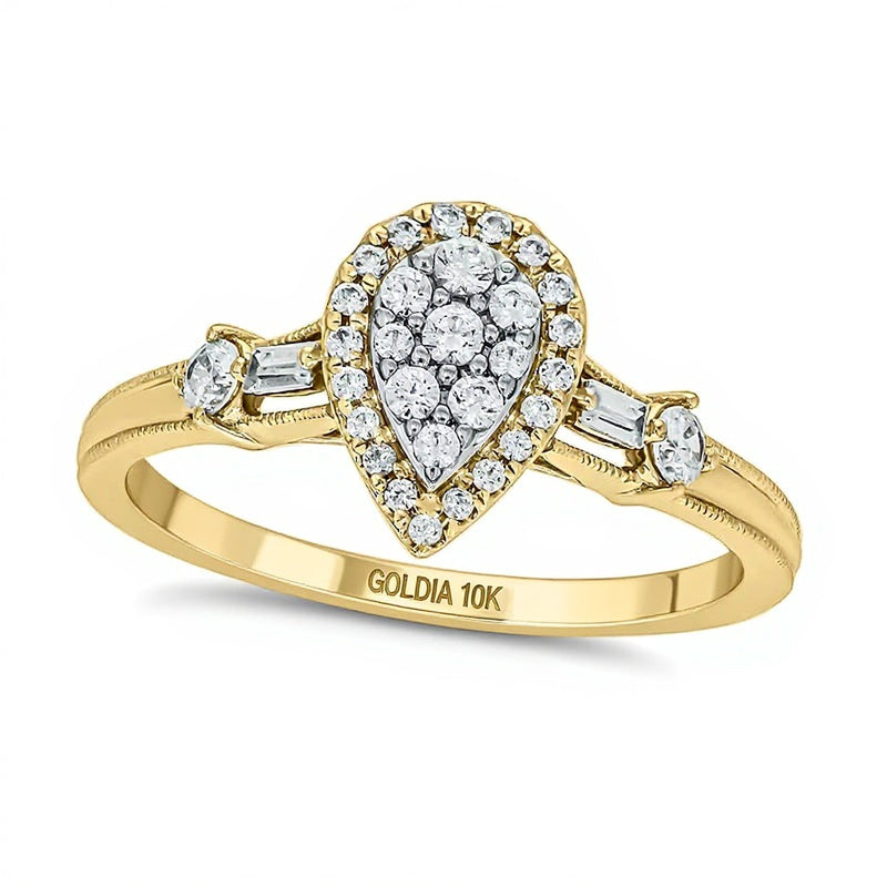 0.33 CT. TW Multi-Diamond Pear-Frame Engagement Ring in 10K Gold