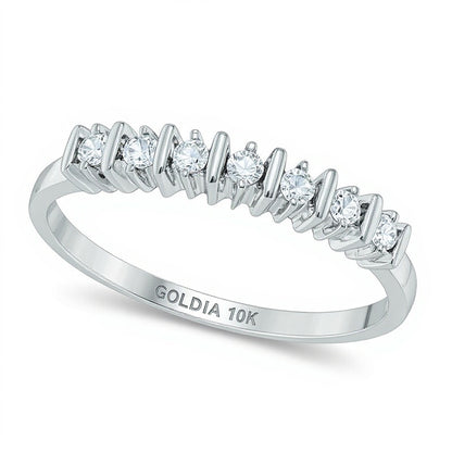 0.1 CT. TW Diamond Seven Stone Wedding Band in 10K White Gold