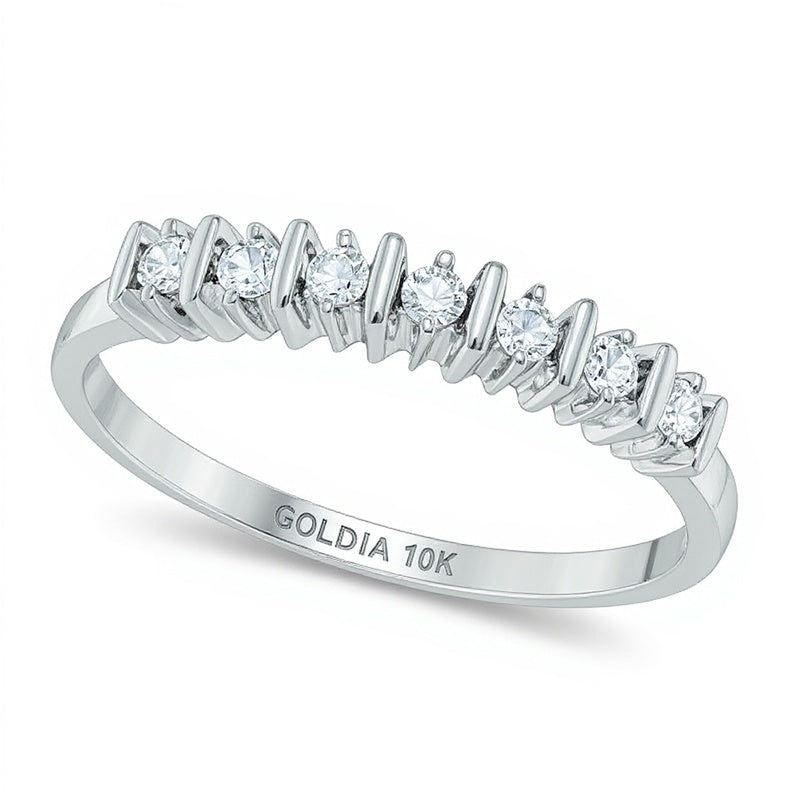 0.1 CT. TW Diamond Seven Stone Wedding Band in 10K White Gold