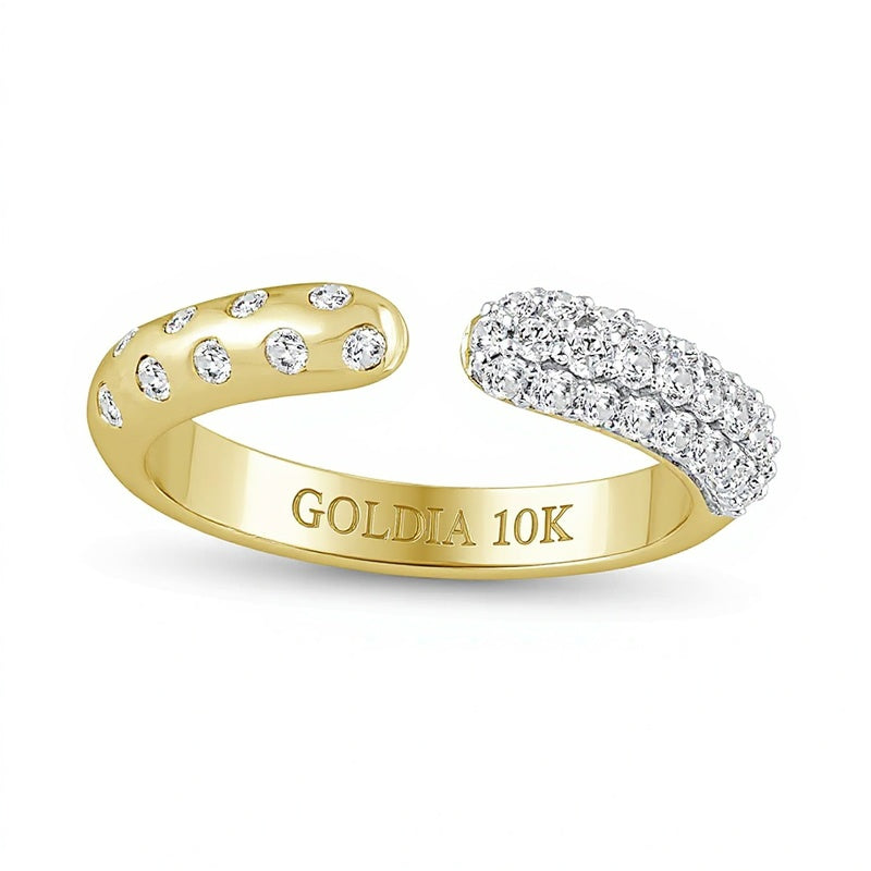 0.5 CT. TW Diamond PavÃ© and Bubbles Open Shank Ring in 10K Gold