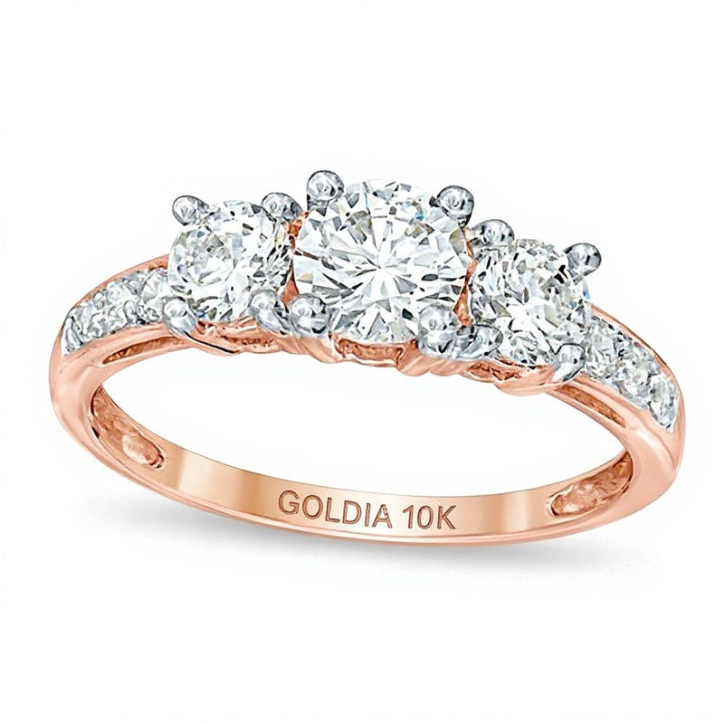 Lab-Created White Sapphire Three Stone Ring in 10K Rose Gold