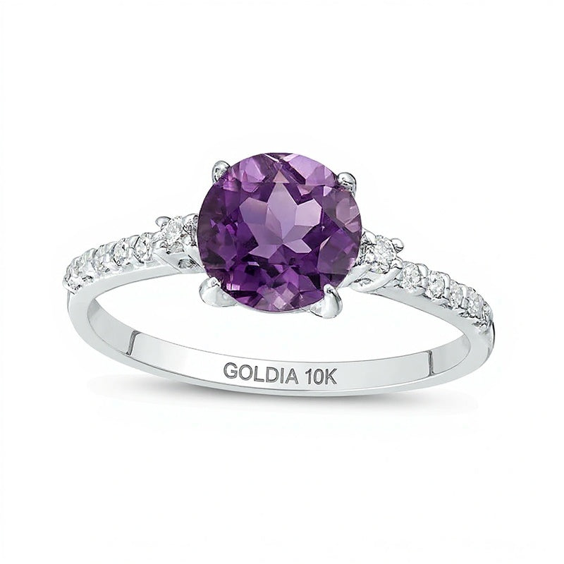 7.0mm Amethyst and 0.13 CT. TW Diamond Engagement Ring in 10K White Gold