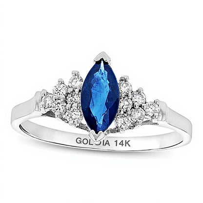 Marquise Blue Sapphire and 0.2 CT. TW Diamond Composite Ring in 14K White Gold