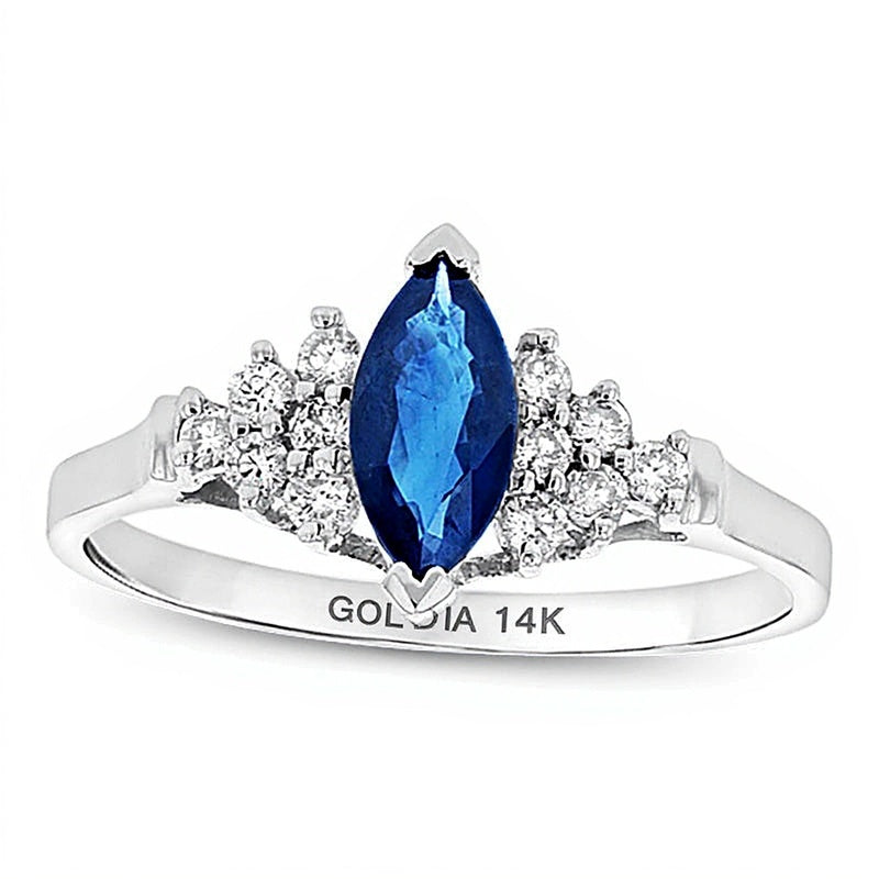 Marquise Blue Sapphire and 0.2 CT. TW Diamond Composite Ring in 14K White Gold