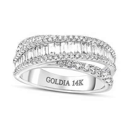 1.2 CT. TW Baguette and Round Diamond Multi-Row Band in 14K White Gold