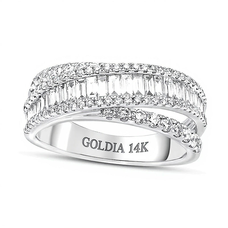 1.2 CT. TW Baguette and Round Diamond Multi-Row Band in 14K White Gold