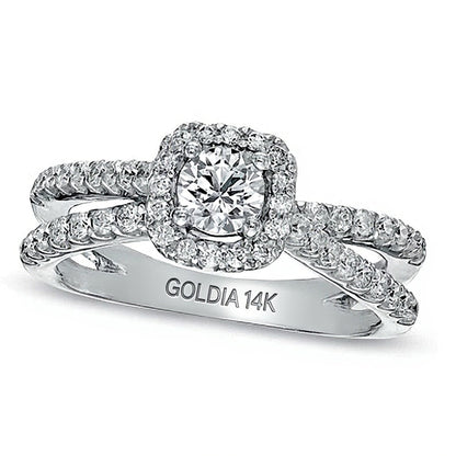 1.0 CT. TW Diamond Frame Split Shank Ring in 14K White Gold