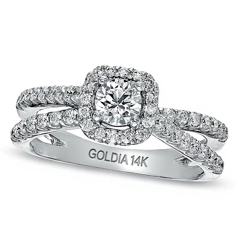 1.0 CT. TW Diamond Frame Split Shank Ring in 14K White Gold