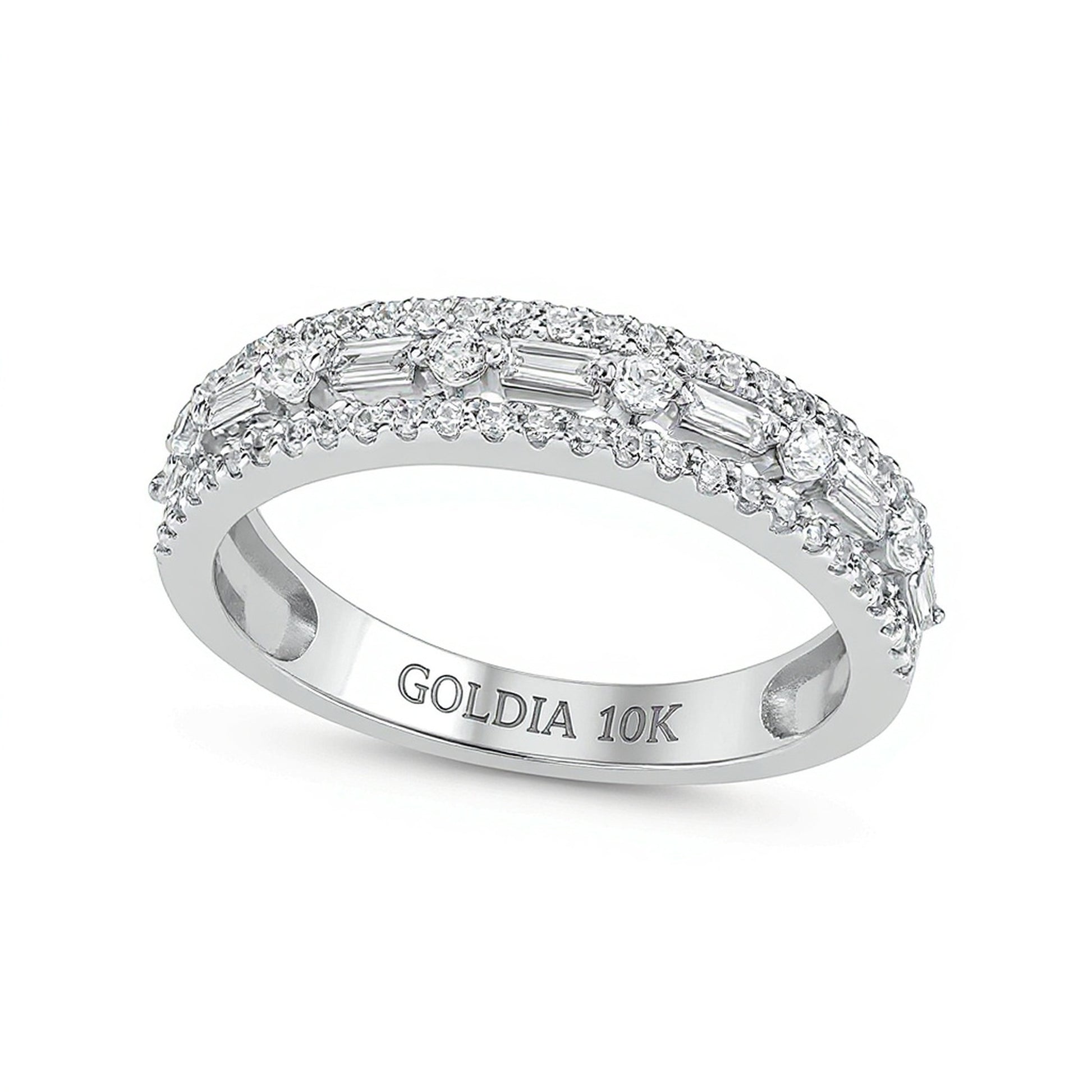 0.5 CT. TW Baguette and Round Diamond Multi-Row Band in 10K White Gold