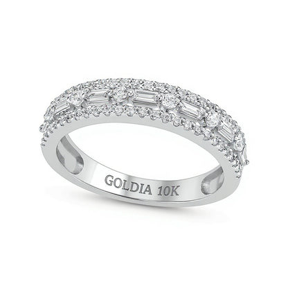 0.5 CT. TW Baguette and Round Diamond Multi-Row Band in 10K White Gold