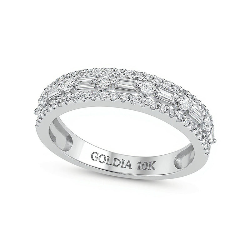 0.5 CT. TW Baguette and Round Diamond Multi-Row Band in 10K White Gold