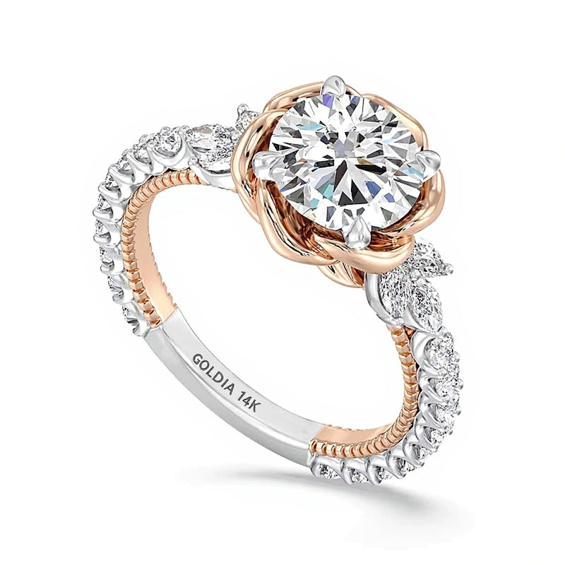 Enchanted Star Belle 2.75 CT. TW Lab-Grown Diamond Rose with Leaf Engagement Ring in 14K Two-Tone Gold