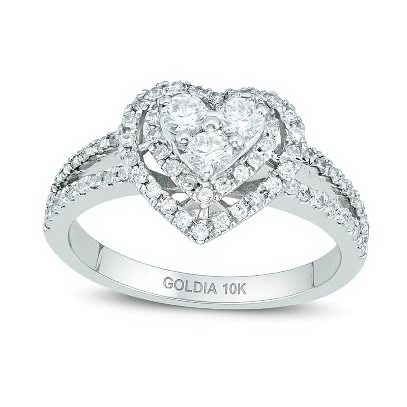 0.5 CT. TW Diamond Heart Frame Ring in 10K White Gold