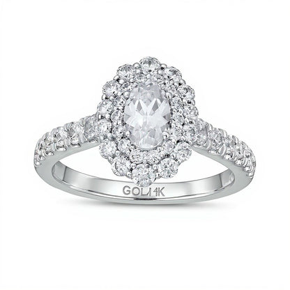 1.5 CT. TW Oval Diamond Double Scallop Frame Engagement Ring in 14K White Gold (I/SI2)