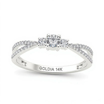 0.25 CT. TW Diamond Three Stone Split Shank Engagement Ring in 14K White Gold