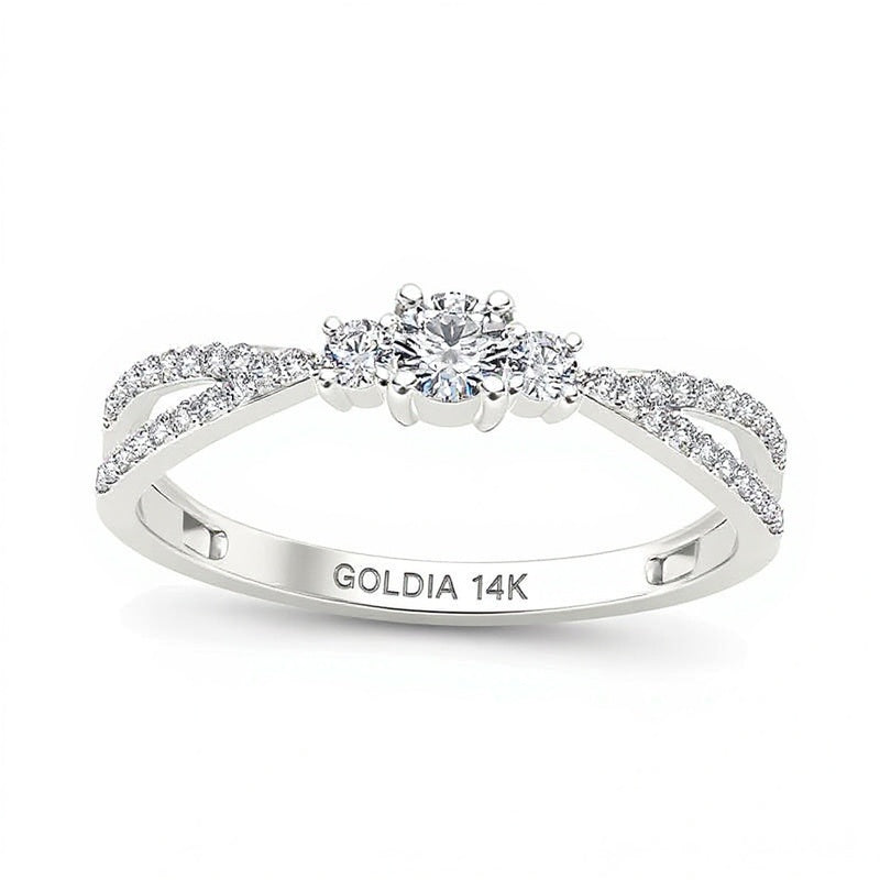 0.25 CT. TW Diamond Three Stone Split Shank Engagement Ring in 14K White Gold