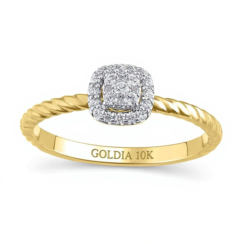 0.17 CT. TW Cushion Multi-Diamond Rope Shank Ring in 10K Gold