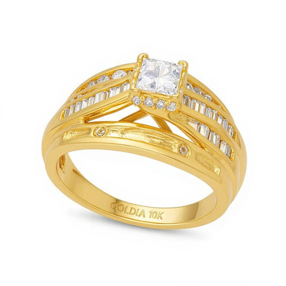 1.0 CT. TW Quad Princess-Cut Diamond Double Row Bypass Engagement Ring in 10K Gold
