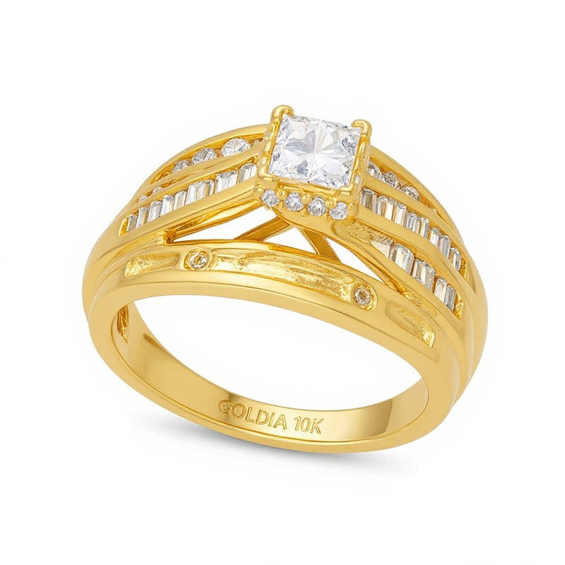 1.0 CT. TW Quad Princess-Cut Diamond Double Row Bypass Engagement Ring in 10K Gold
