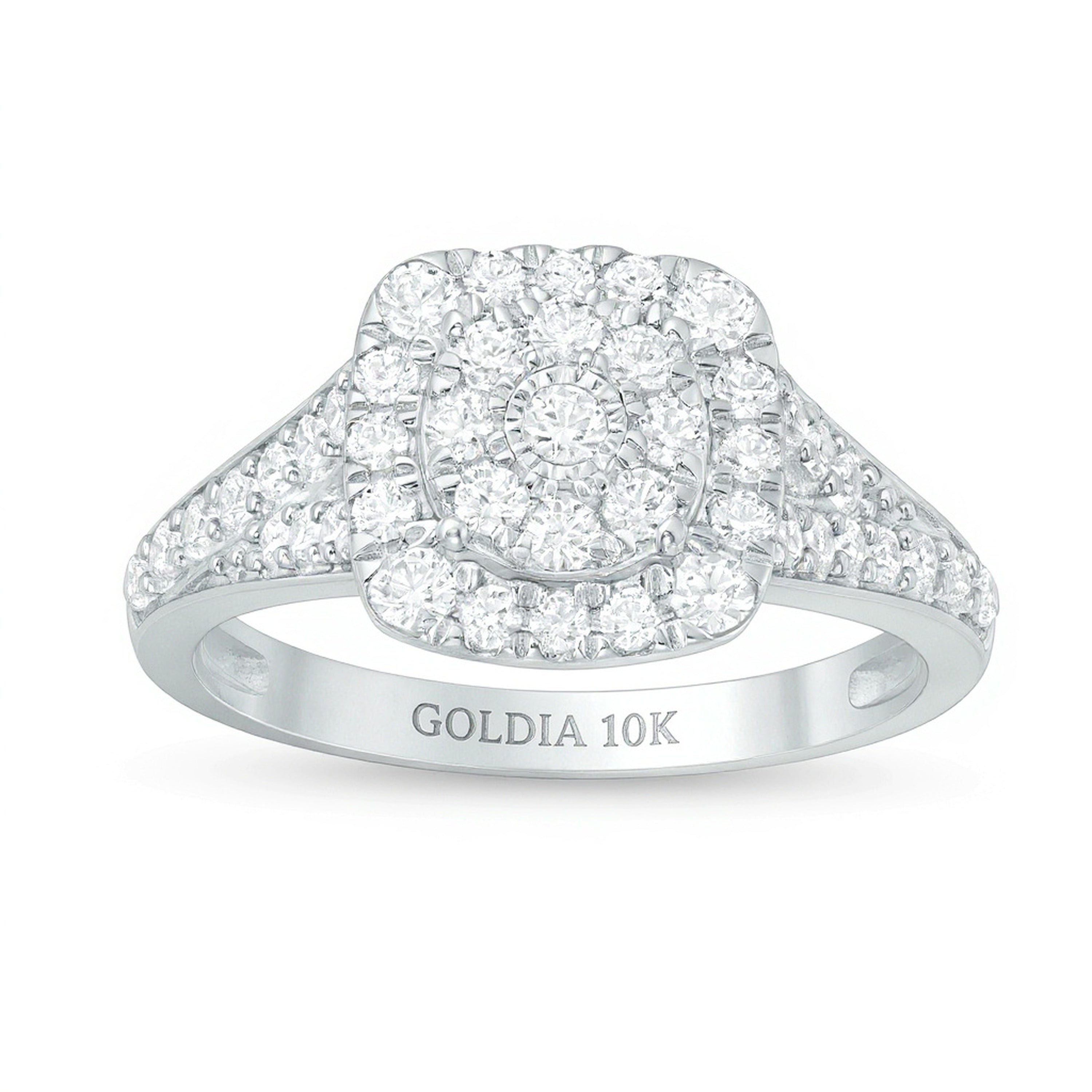 1.0 CT. TW Composite Diamond Double Cushion Frame Split Shank Engagement Ring in 10K White Gold