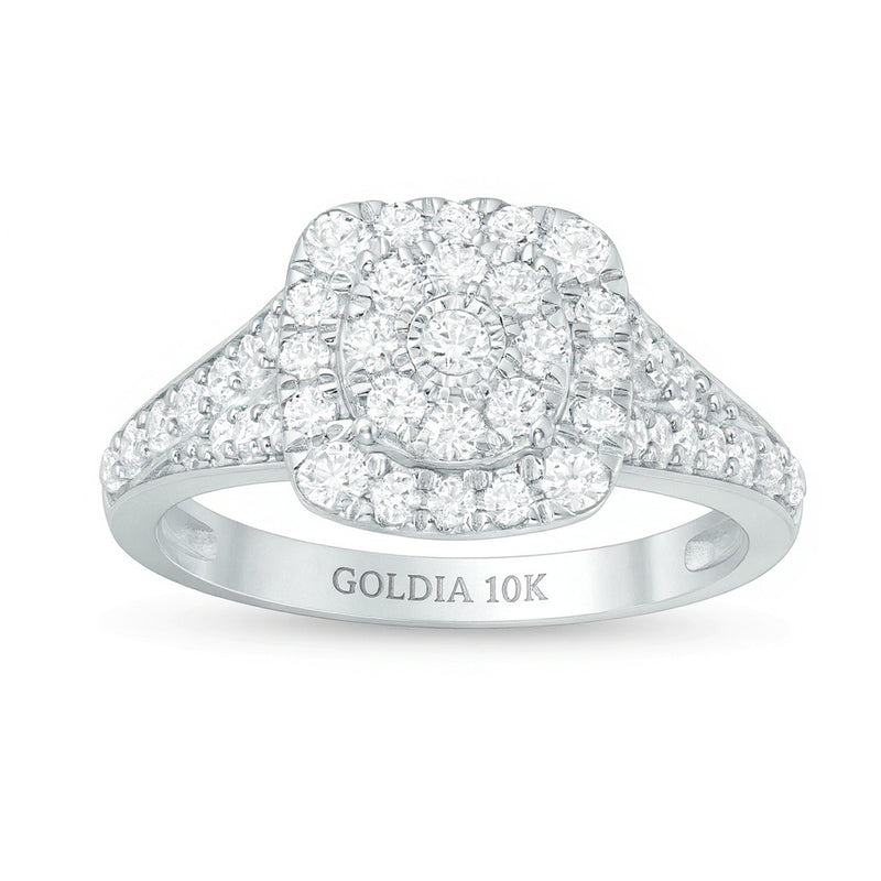 1.0 CT. TW Composite Diamond Double Cushion Frame Split Shank Engagement Ring in 10K White Gold