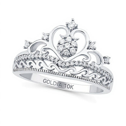 0.2 CT. TW Multi-Diamond Heart Crown Ring in 10K White Gold