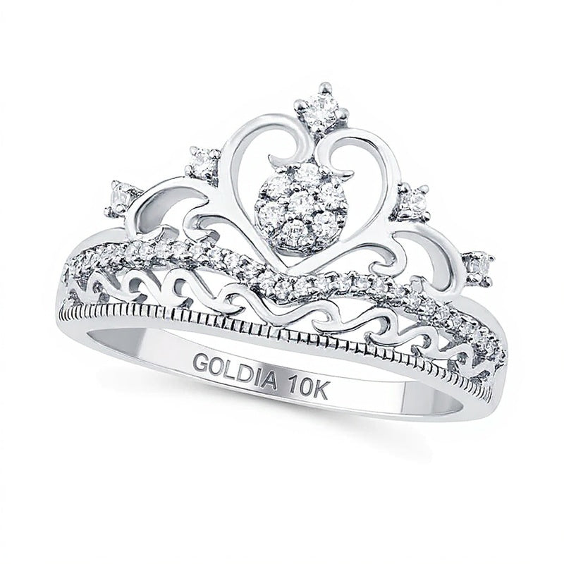 0.2 CT. TW Multi-Diamond Heart Crown Ring in 10K White Gold