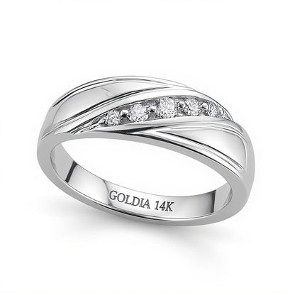 0.25 CT. TW Diamond Slant Textured Band in 14K White Gold