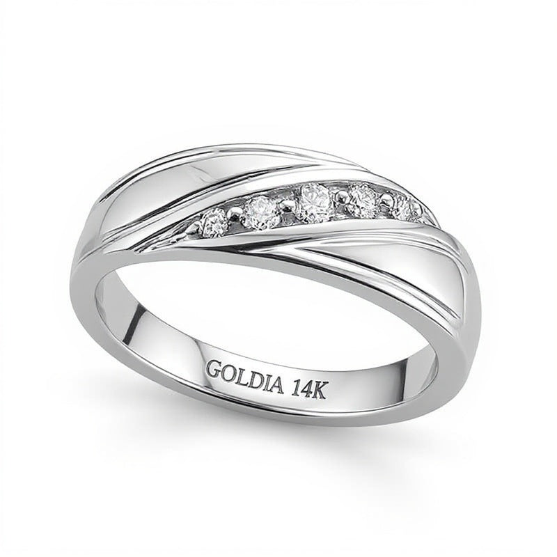0.25 CT. TW Diamond Slant Textured Band in 14K White Gold
