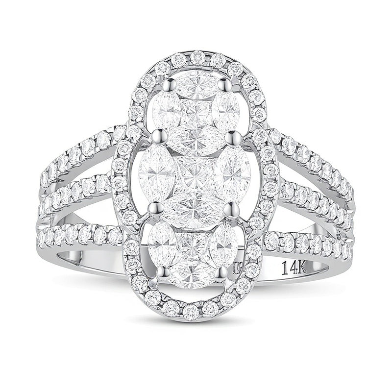 1.33 CT. TW Multi-Diamond Linear Trio Split Shank Ring in 14K White Gold