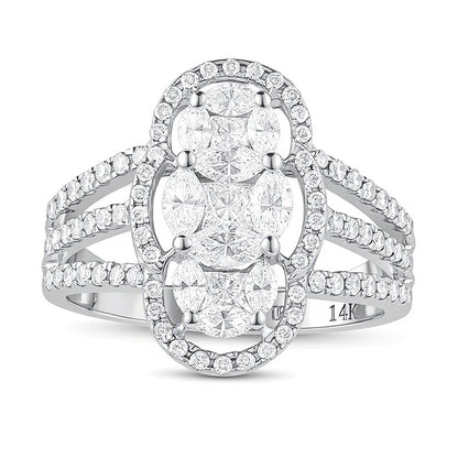 1.33 CT. TW Multi-Diamond Linear Trio Split Shank Ring in 14K White Gold