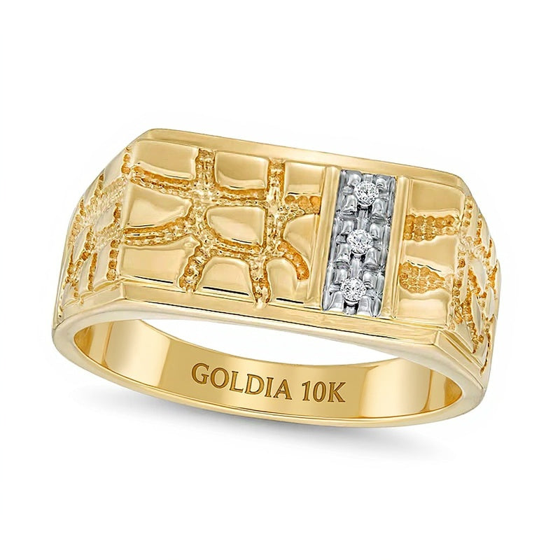 Diamond Accent Rectangle-Top Nugget Ring in 10K Gold